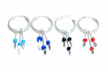 橙色 - ビーズチャームリングピアス/1ペア 両耳 揺れる シルバーピアス 20G 20ゲージ フープピアス 耳 軟骨 シルバー925 スターリングシルバー オリジナル メンズ レディース ペア 揺れる