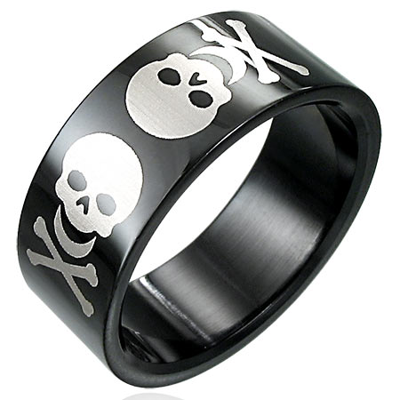 ダークスカルステンレスリング(ERB033)サイズ/31号 ブラック 黒色 髑髏 ドクロ ガイコツ ステンレスリング 指輪 サージカルステンレス316L 低アレ...