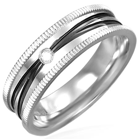 マックローターステンレスリング(ERN050)サイズ/16号/23号 ブラック ライン クリスタル ジルコニア ステンレスリング 指輪 サージカルステンレス31...