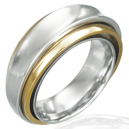 トリップルステンレスリング（ゴールド）（LRC209）サイズ/24号 金色 個性的な形状 ステンレスリング 指輪 サージカルステンレス316L 低アレルギー メンズ レディース ペアリング プレゼント ギフト 結婚 婚約 記念日 誕生日 ピンキーリング