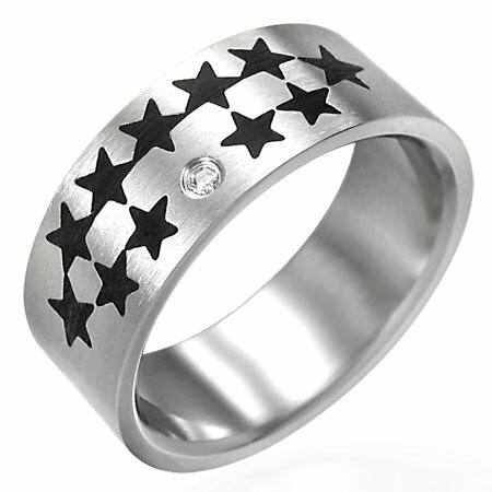 キラスタステンレスリング(NRM012)サイズ/17号 星 スター 黒 ブラック ステンレスリング 指輪 サージカルステンレス316L 低アレルギー メンズ レ...