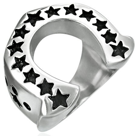 スターホースシューステンレスリング(RMT046)サイズ/19号/20号/21号 馬蹄 星 ひづめ 馬の脚 馬の足型 指輪 サージカルステンレス316L 低アレ...