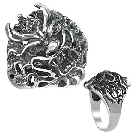 唐獅子ステンレスリング(RMT085)サイズ/16号 獅子舞 竜 ドラゴン 龍 おもしろ ユニーク 指輪 サージカルステンレス316L 低アレルギー メンズ レ...