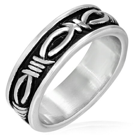 バーベットステンレスリング(RMT105)サイズ/28号 有刺鉄線 おもしろ 指輪 サージカルステンレス316L 低アレルギー メンズ レディース ペアリング ...