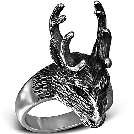 鹿ステンレスリング(RMT304)サイズ/31号 シカ アニマル 動物 3D 立体 顔 おもしろ 指輪 サージカルステンレス316L メンズ レディース ペアリ...