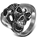 ダブルスカルステンレスリング(RMT318)サイズ/32号 ドクロ ガイコツ おもしろ 指輪 サージカルステンレス316L メンズ レディース ペアリング プレ...