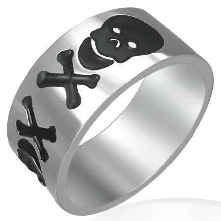 ダブルススカルステンレスリング(RXL010)サイズ/20号/26号/31号 ドクロ ガイコツ ワイドな指輪 サージカルステンレス316L メンズ レディース ...