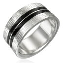 ダブルラインキーステンレスリング(SRV067)サイズ/21号 ギリシャ文字で永遠を意味するデザインの指輪 ブラック 黒 サージカルステンレス316L メンズ ...