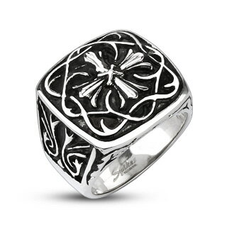 マリアクロスステンレスリング(STR021)サイズ/28号 十字架 印台型の指輪 サージカルステンレス316L メンズ レディース ペアリング プレゼント ギフ...