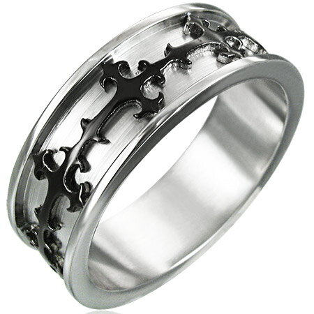 ブラックロザリオステンレスリング(VRR054)サイズ/18号 黒いクロス 十字架 指輪 サージカルステンレス316L メンズ レディース ペアリング プレゼン...