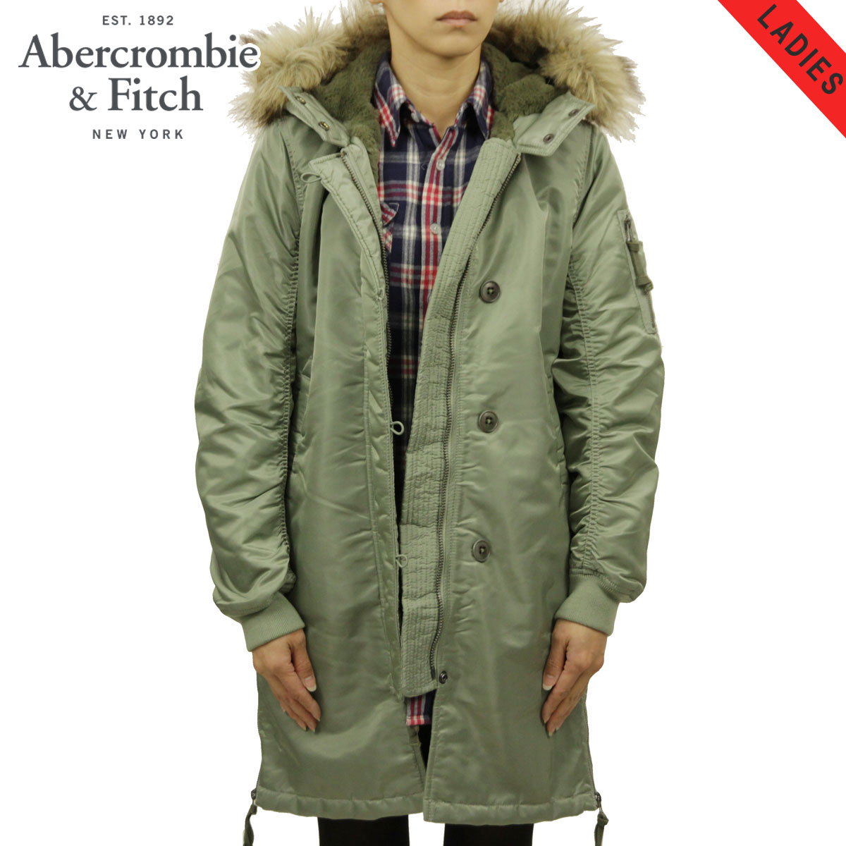 アバクロ アウター レディース 正規品 Abercrombie＆Fitch ジャケット ミリタリージャケット Shiny Nylon Parka 144-442-0689-330 父の日 プレゼント ラッピング