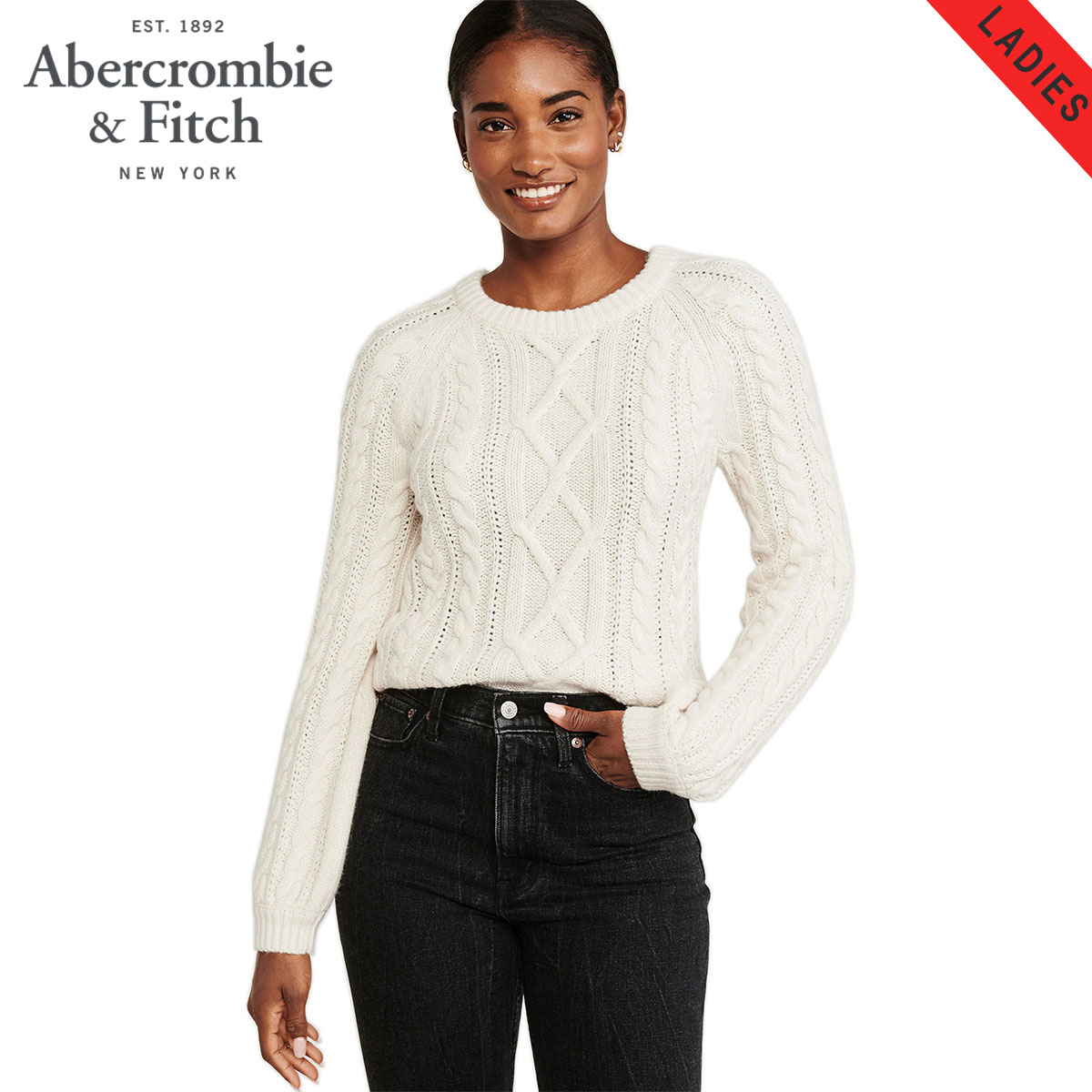  アバクロ セーター レディース 正規品 Abercrombie＆Fitch クルーネックセーター Cable Crew Sweater 150-490-1199-101 父の日 プレゼント ラッピング