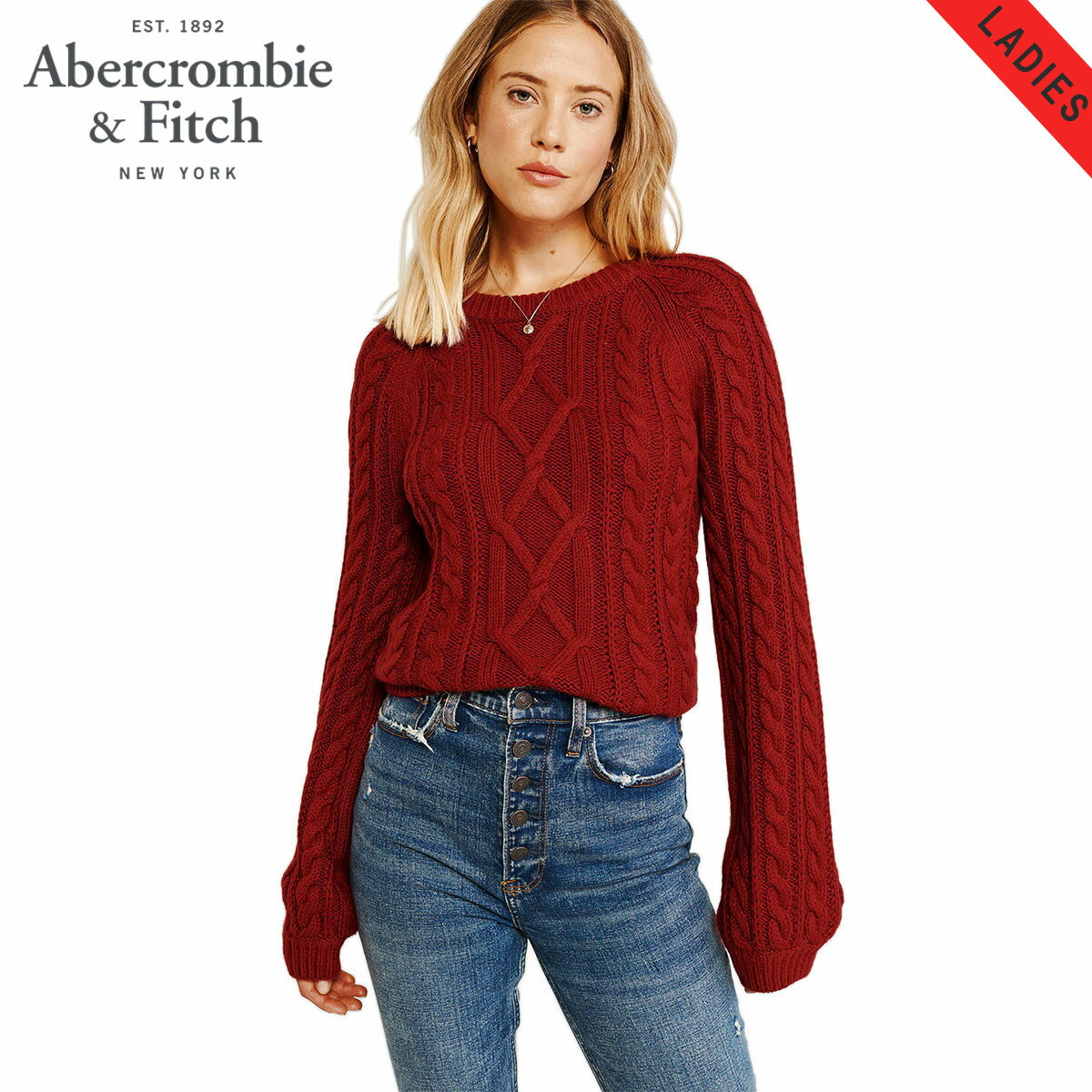  アバクロ セーター レディース 正規品 Abercrombie＆Fitch クルーネックセーター Cable Crew Sweater 150-490-1199-513 父の日 プレゼント ラッピング