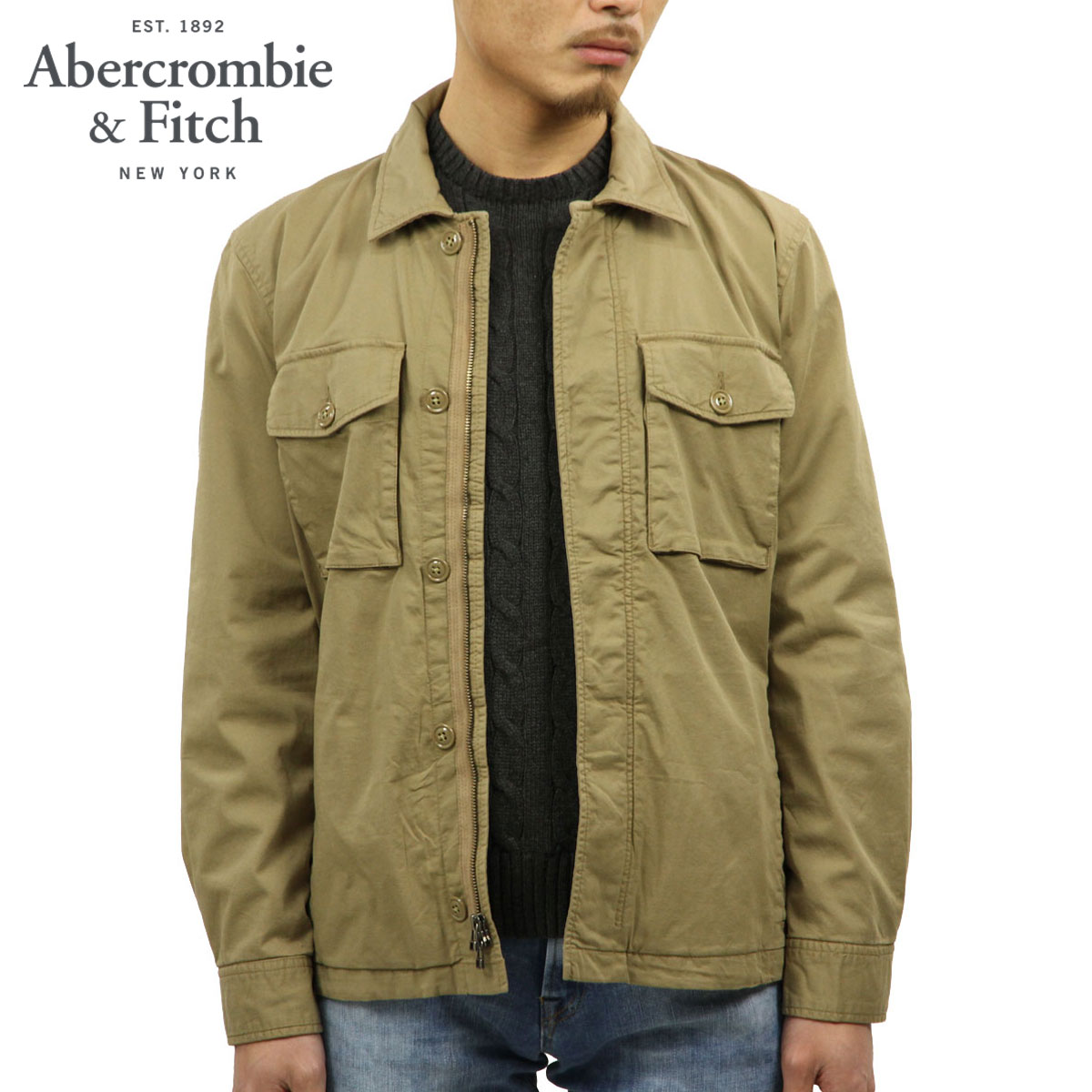 30%OFFクーポンセール  アバクロ シャツ メンズ 正規品 Abercrombie＆Fitch アウター 長袖シャツ ジャケット GARMENT DYE ZIP-UP SHIRT JACKET 132-328-1197-400 父の日 プレゼント ラッピング