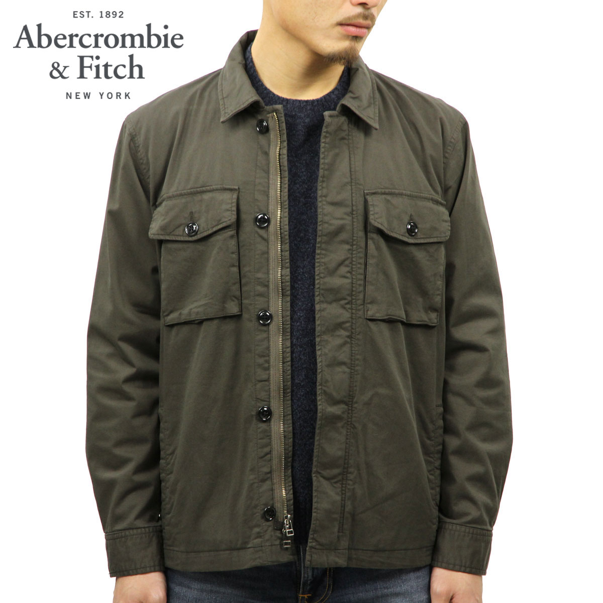  アバクロ シャツ メンズ 正規品 Abercrombie＆Fitch アウター 長袖シャツ ジャケット GARMENT DYE ZIP-UP SHIRT JACKET 132-328-1195-332 父の日 プレゼント ラッピング