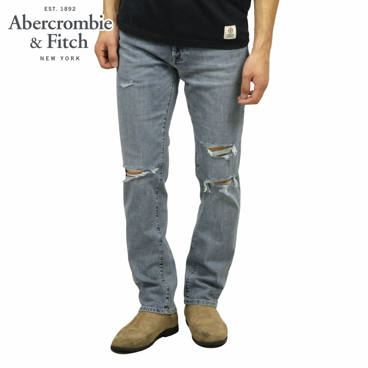  アバクロ ジーンズ メンズ 正規品 Abercrombie＆Fitch ストレートジーンズ ジーパン RIPPED STRAIGHT JEANS 131-318-1309-281 父の日 プレゼント ラッピング