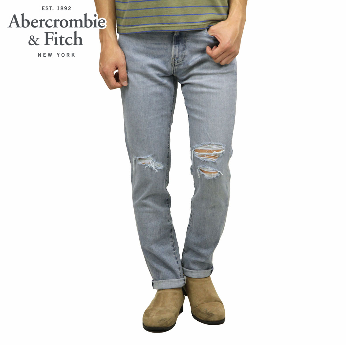 10%OFFセール  アバクロ ジーンズ メンズ 正規品 Abercrombie＆Fitch スキニージーンズ ジーパン RIPPED ATHLETIC SKINNY JEANS 131-318-1280-281