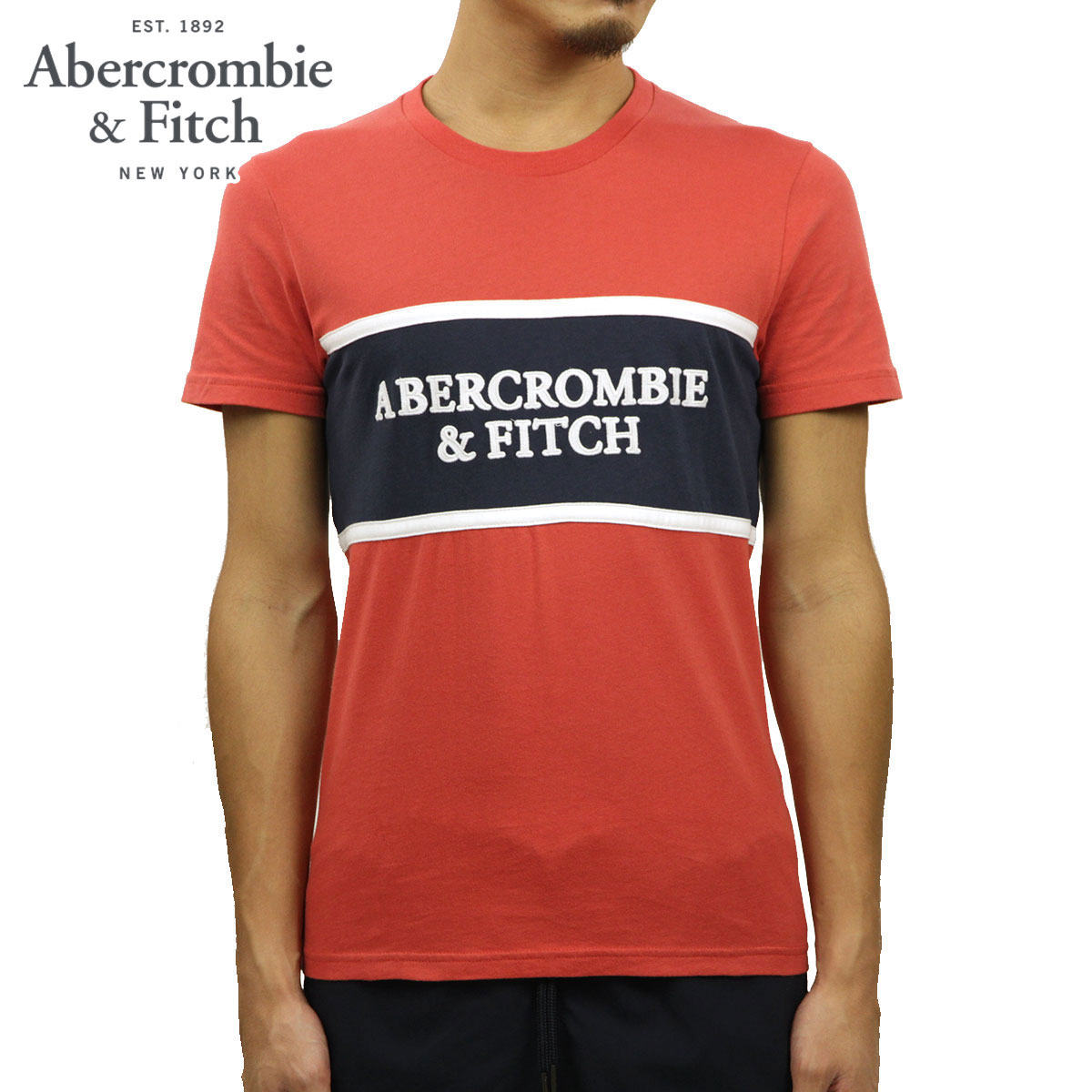 アバクロ Tシャツ メンズ 正規品 Abercrombie＆Fitch 半袖Tシャツ クルーネックTシャツ ロゴTシャツ SHORT-SLEEVE APPLIQUE LOGO TEE 123-238-2559-504