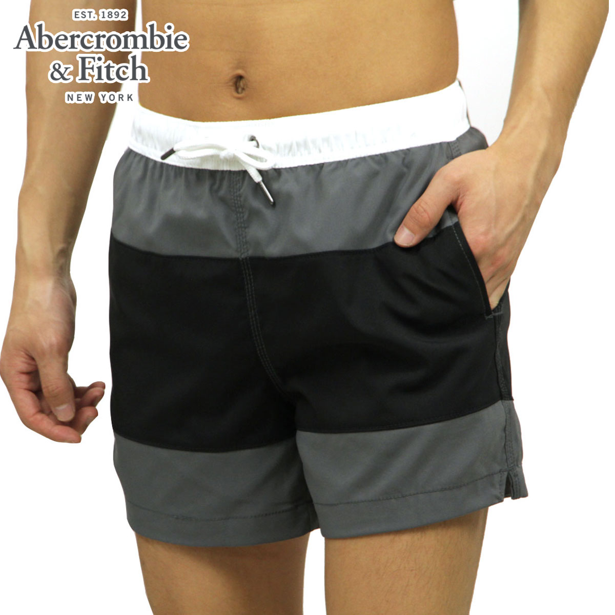 15%OFFセール  アバクロ 水着 メンズ 正規品 Abercrombie＆Fitch スイムパンツ トランクス型 ボーダー柄 CLASSIC TRUNKS 5 INSEAM SHORT-LENGTH 133-350-0680-120 父の日 プレゼント ラッピング