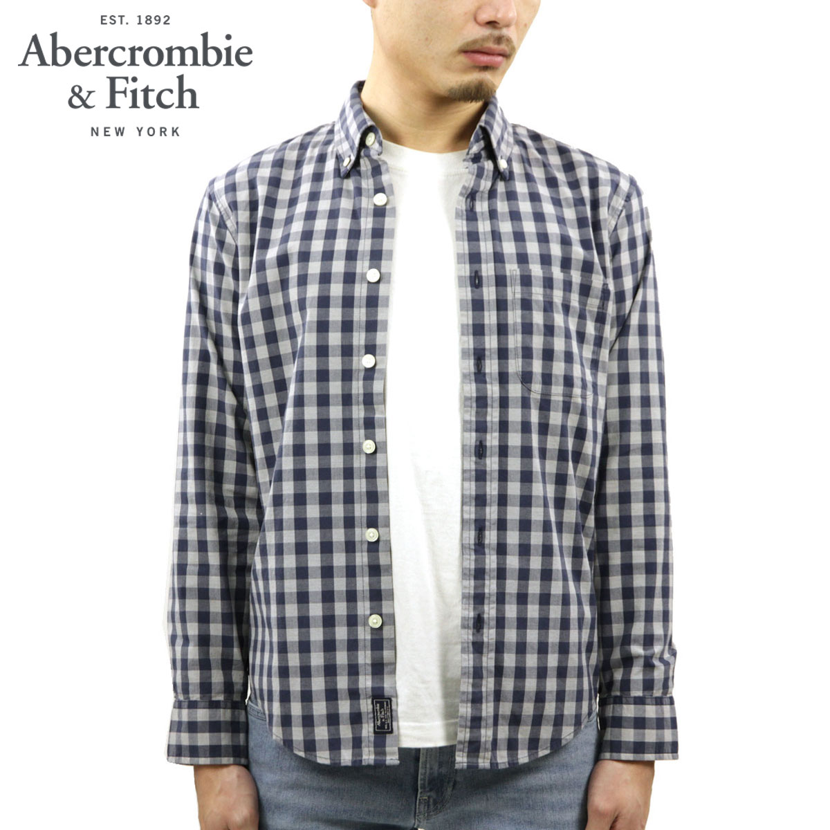 アバクロ シャツ メンズ 正規品 Abercrombie&Fitch 長袖シャツ ボタンダウンシャツ GINGHAM POPLIN SHIRT 125-125-...