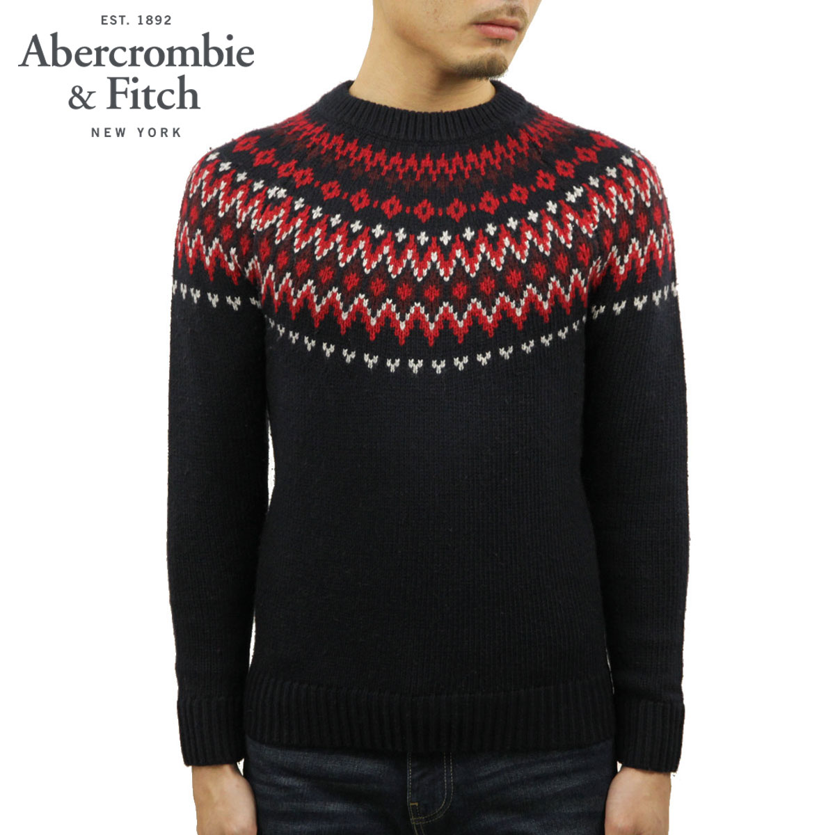 15%OFFクーポンセール  アバクロ セーター メンズ 正規品 Abercrombie＆Fitch クルーネックセーター FAIR ISLE CREWNECK SWEATER 120-201-1664-203 父の日 プレゼント ラッピング