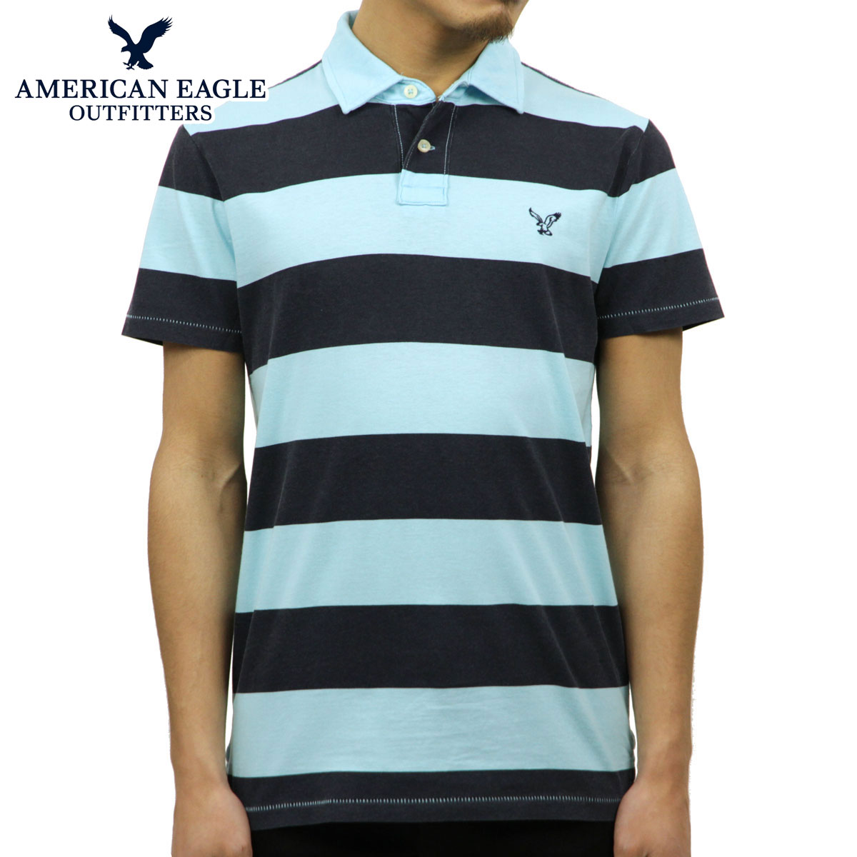 ꥫ󥤡 ݥ   AMERICAN EAGLE Ⱦµݥ AE Striped Jersey Polo 2165-7192 BLUE D30S40