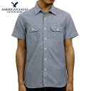 アメリカン・イーグル・アウトフィッターズ アメリカンイーグル シャツ メンズ 正規品 AMERICAN EAGLE 半袖シャツ AE Chambray Short Sleeve Shirt 0154-8645 BLUE D20S30