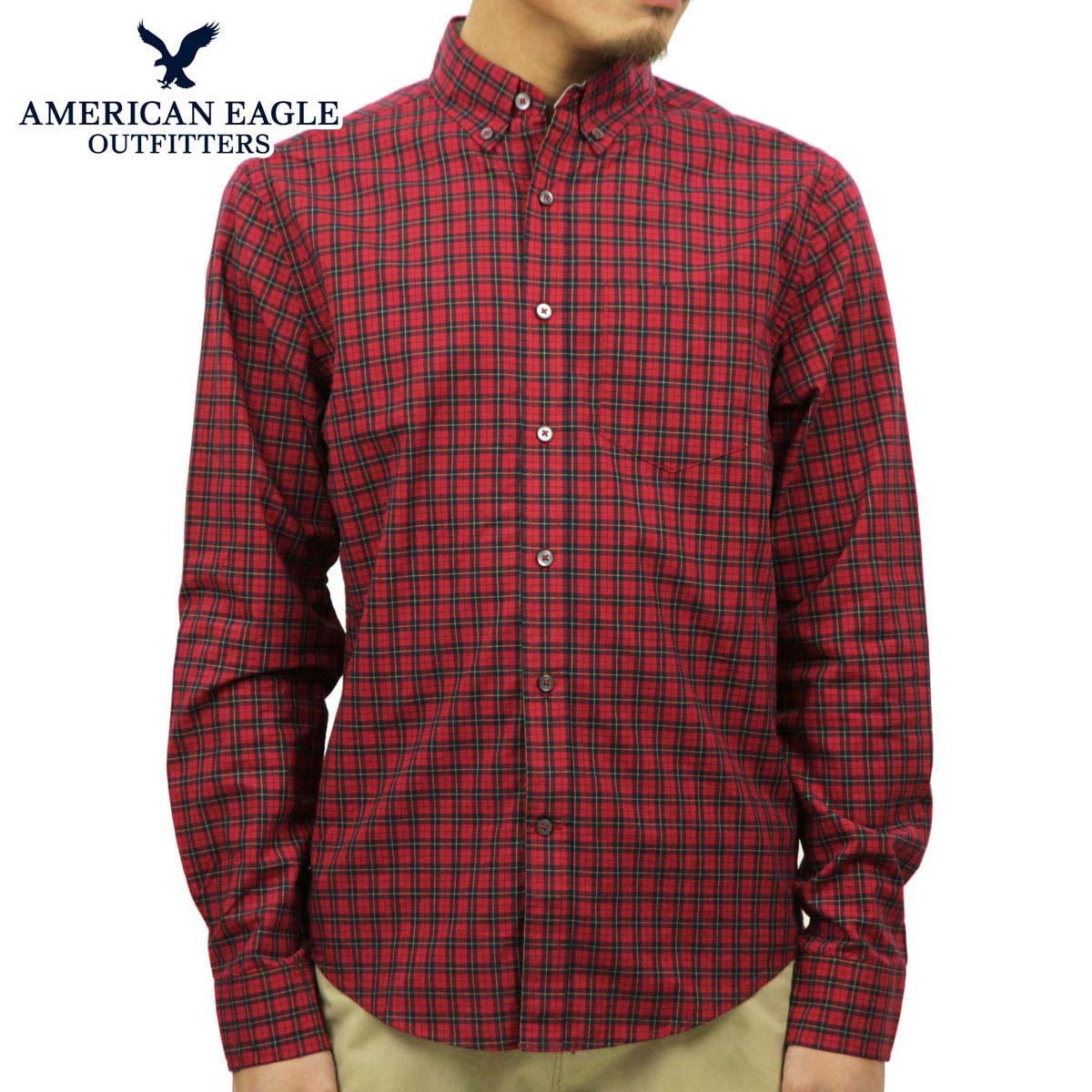  アメリカンイーグル AMERICAN EAGLE 正規品 メンズ ウエスタンシャツ AE Plaid Button Down Shirt 2153-8670 RED D20S30