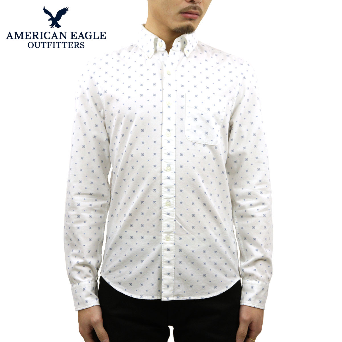 アメリカンイーグル シャツ メンズ 正規品 AMERICAN EAGLE 長袖シャツ オックスフォード ボタンダウンシャツ AE LONG SLEEVE PRINTED OXFORD BUTTON UP SHIRT 0153-1346-139