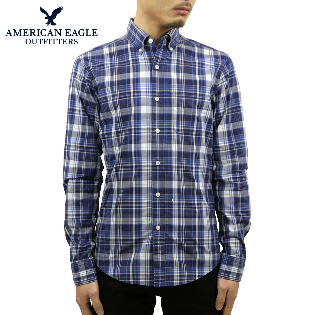 アメリカンイーグル シャツ メンズ 正規品 AMERICAN EAGLE 長袖シャツ ボタンダウンシャツ AE POPLIN BUTTON UP SHIRT 0153-1601-410