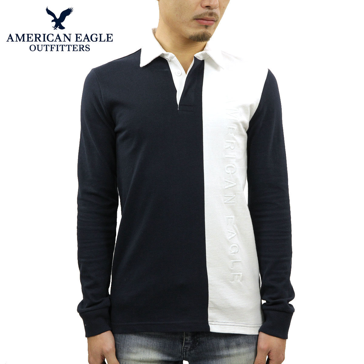 アメリカンイーグル ラガーシャツ メンズ 正規品 AMERICAN EAGLE 長袖ラガーシャツ AE LONG SLEEVE COLOR BLOCK POLO SHIRT 0176-8978-410