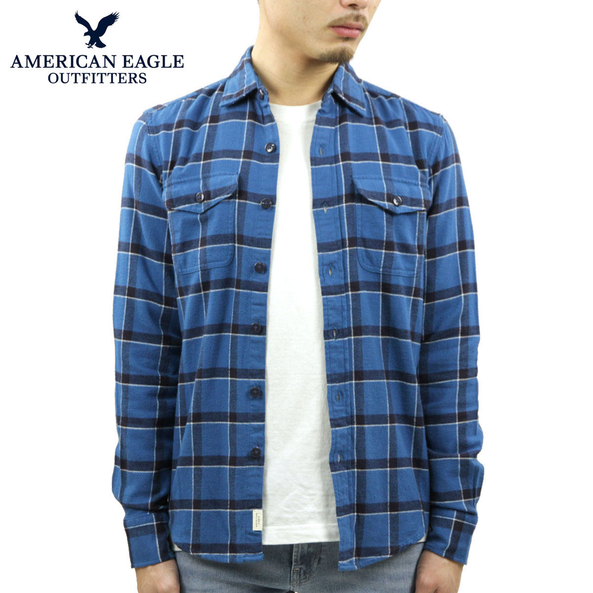 アメリカン・イーグル・アウトフィッターズ アメリカンイーグル シャツ メンズ 正規品 AMERICAN EAGLE 長袖シャツ ネルシャツ Blue Cotton Tall Shirt 2151-1343-426