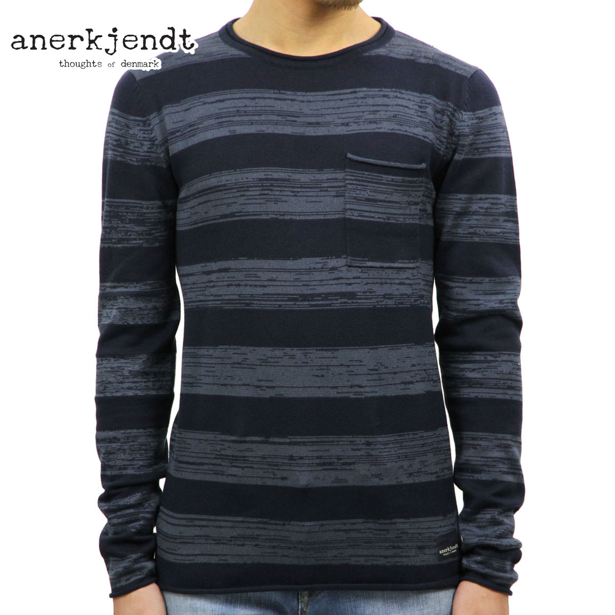 アナケット ロンT メンズ 正規販売店 ANERKJENDT 長袖Tシャツ ALEN KNIT LONG SLEEVE BLACK IRIS 9216211 D15S25