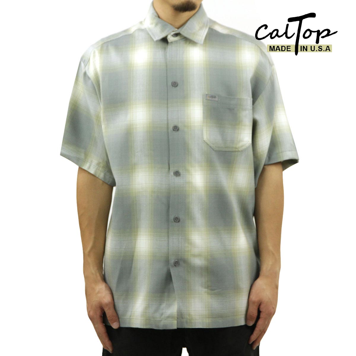 キャルトップ メンズ 半袖シャツ 正規品 CALTOP CALTOP ACRYLIC OMBRE CHECK SHORT SLEEVE SHIRTS NEW GREY 半袖 カルトップ チェックシャツ フレネルシャツ ネルシャツ オンブレ オールドスクール ショートスリーブ 2000SS