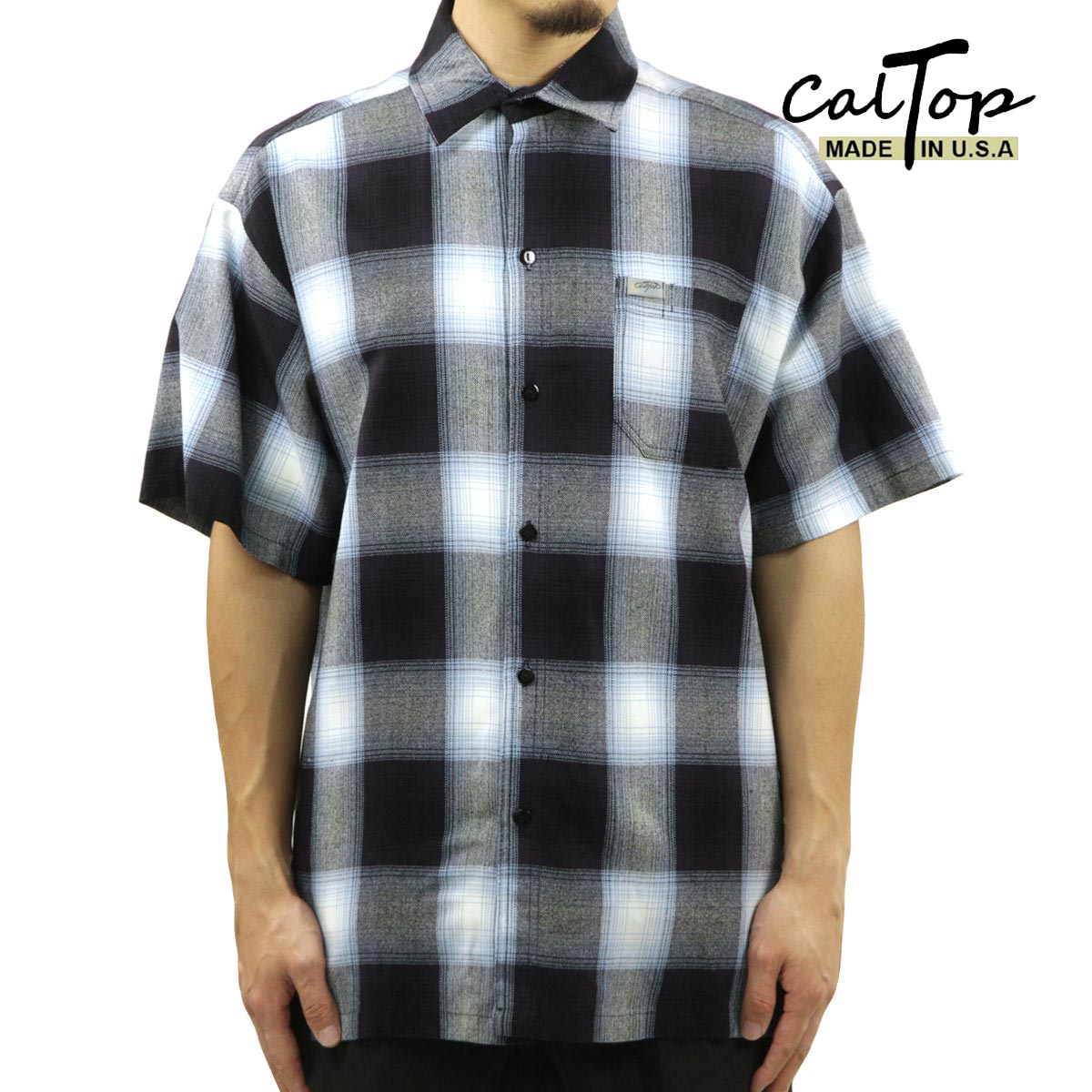 ȥå  Ⱦµ  CALTOP CALTOP ACRYLIC OMBRE CHECK SHORT SLEEVE SH...