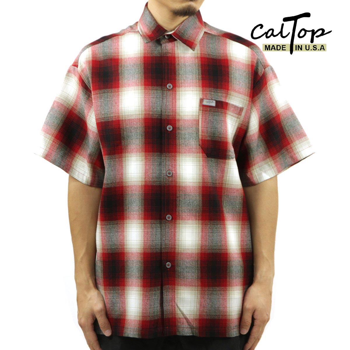 ȥå  Ⱦµ  CALTOP CALTOP ACRYLIC OMBRE CHECK SHORT SLEEVE SH...