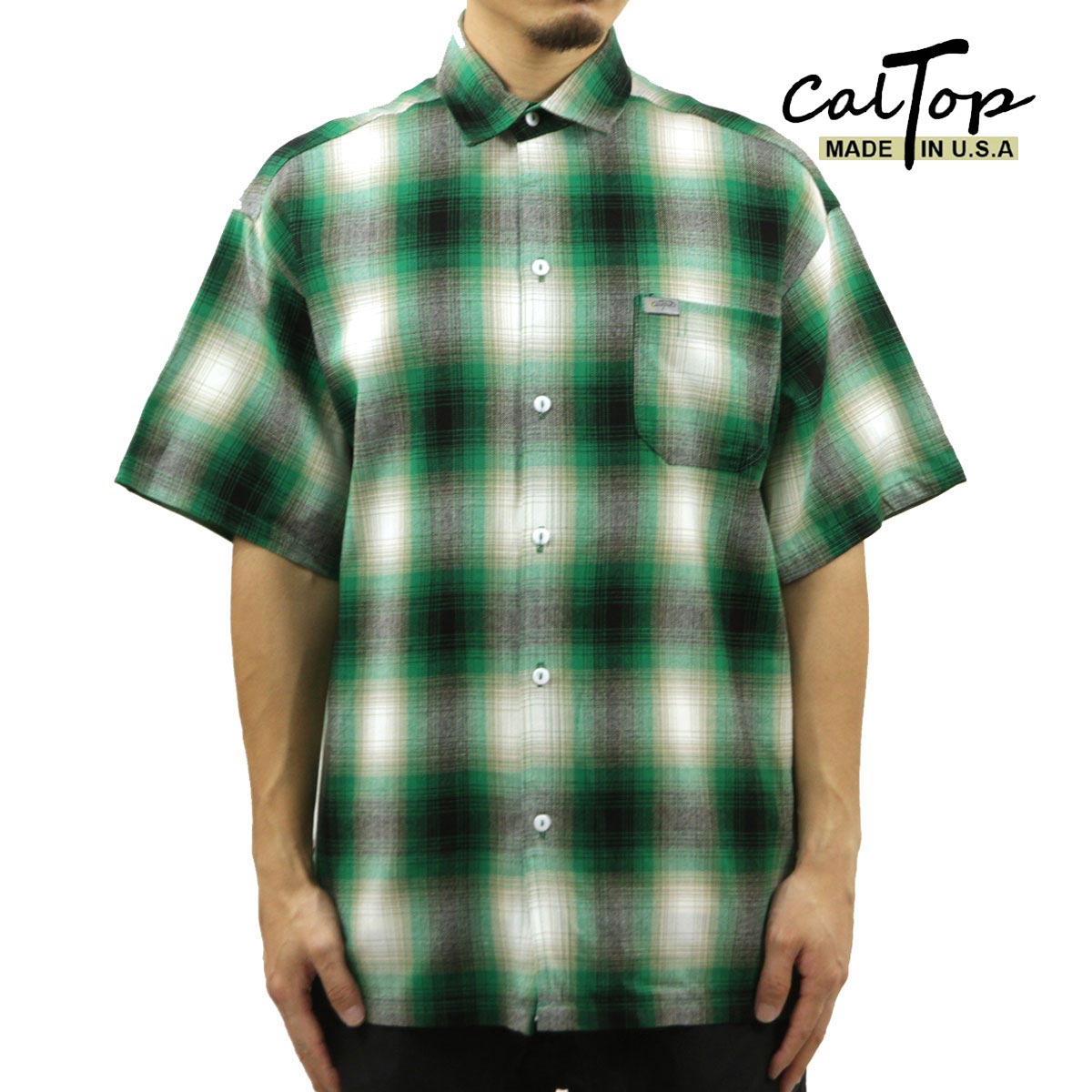 ȥå  Ⱦµ  CALTOP CALTOP ACRYLIC OMBRE CHECK SHORT SLEEVE SH...