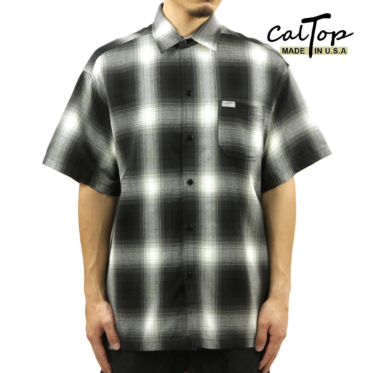 キャルトップ メンズ 半袖シャツ 正規品 CALTOP CALTOP ACRYLIC OMBRE CHECK SHORT SLEEVE SHIRTS BLACK / IVORY 半袖 カルトップ チェックシャツ フレネルシャツ ネルシャツ オンブレ オールドスクール ショートスリーブ 2000SS