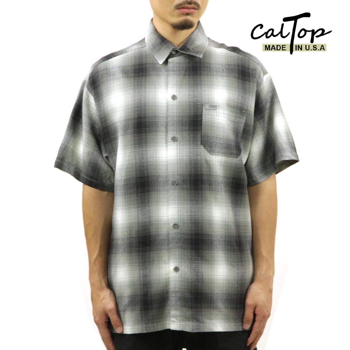 ȥå  Ⱦµ  CALTOP CALTOP ACRYLIC OMBRE CHECK SHORT SLEEVE SH...