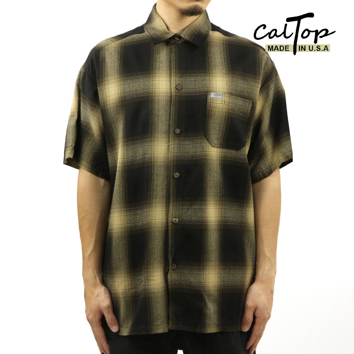 ȥå  Ⱦµ  CALTOP CALTOP ACRYLIC OMBRE CHECK SHORT SLEEVE SH...