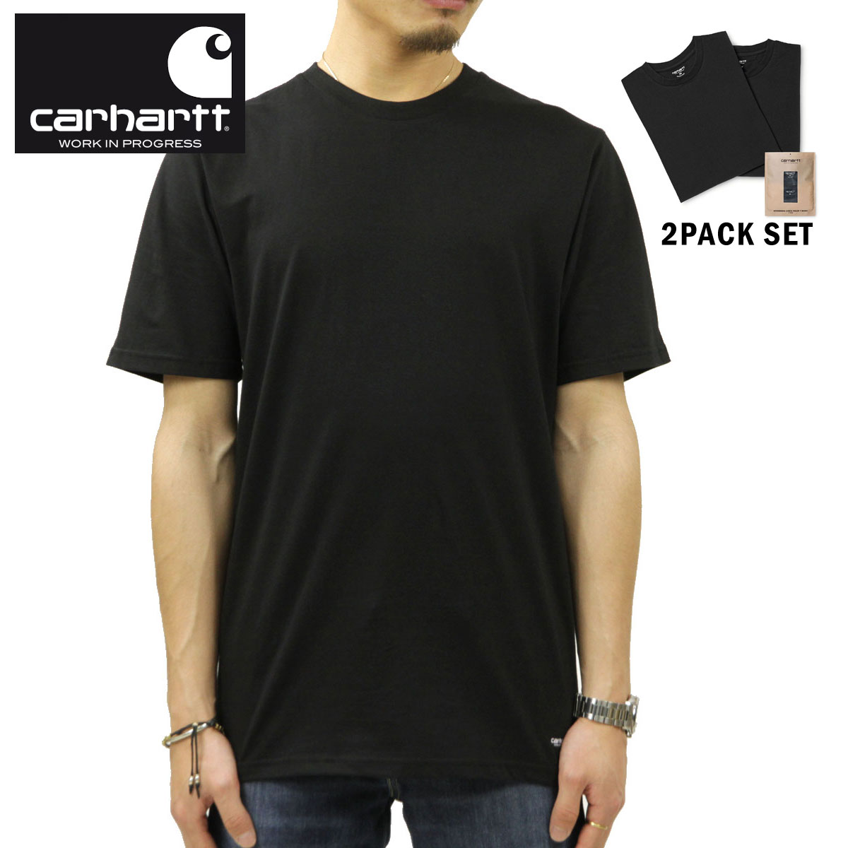 カーハート Tシャツ メンズ 【ポイント10倍 5/9 20:00～5/16 1:59】 カーハート Tシャツ メンズ 正規販売店 CARHARTT WIP 半袖Tシャツ 2枚組 クルーネックTシャツ STANDARD CREW NECK T-SHIRT 2 PACK BLACK + BLACK I029370 933XX