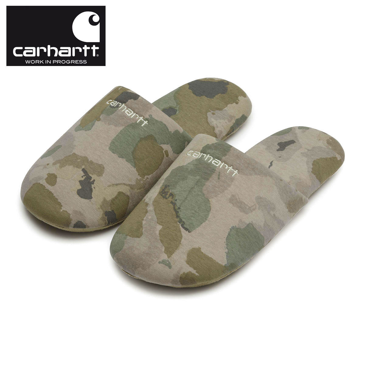 カーハート スリッパ メンズ レディース 正規品 CARHARTT WIP ルームシューズ カモフラージュ カモ柄 SCRIPT EMBROIDERY SLIPPERS CAMO TIDE, THYME / WAX I029924 0SIXX