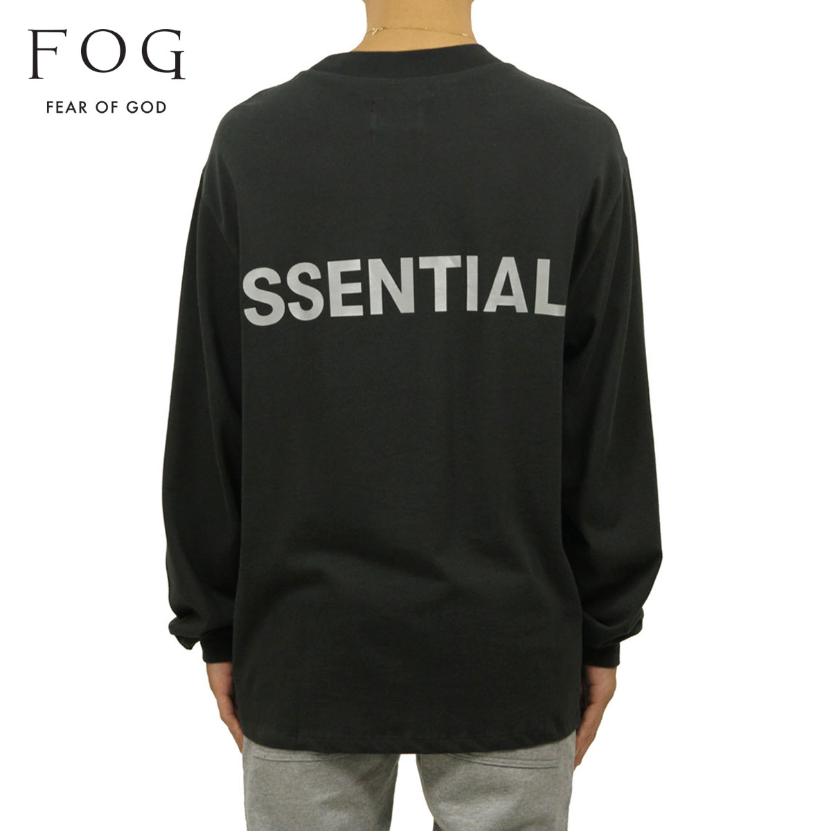  フィアオブゴッド fog essentials Tシャツ ロンT メンズ 正規品 FEAR OF GOD 長袖Tシャツ クルーネック ロゴ FOG - FEAR OF GOD ESSENTIALS 3M LOGO LONG SLEEVE BOXY T-SHIRT BLACK