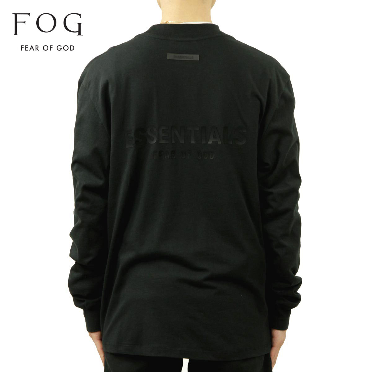  フィアオブゴッド ロンT メンズ 正規品 FEAR OF GOD エッセンシャルズ 長袖Tシャツ ロゴT バックプリント クルーネック FEAR OF GOD ESSENTIALS LONG SLEEVE T-SHIRT BLACK