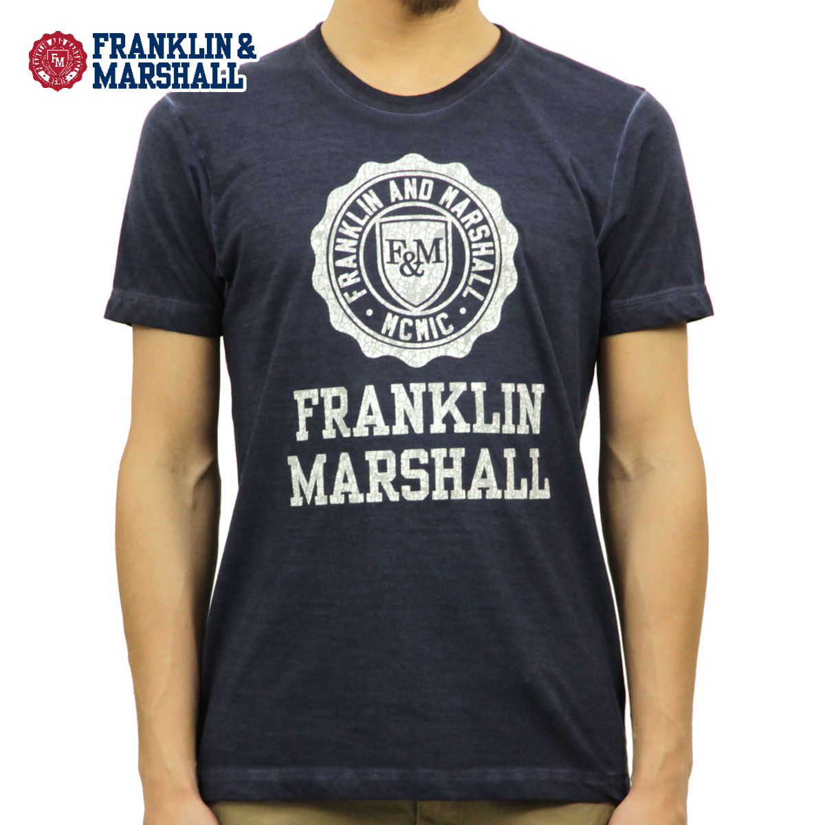  フランクリン マーシャル Tシャツ 正規販売店 FRANKLIN＆MARSHALL 半袖Tシャツ クルーネック LOGO TEE NAVY TSMF188AN 45181 4013 父の日 プレゼント ラッピング