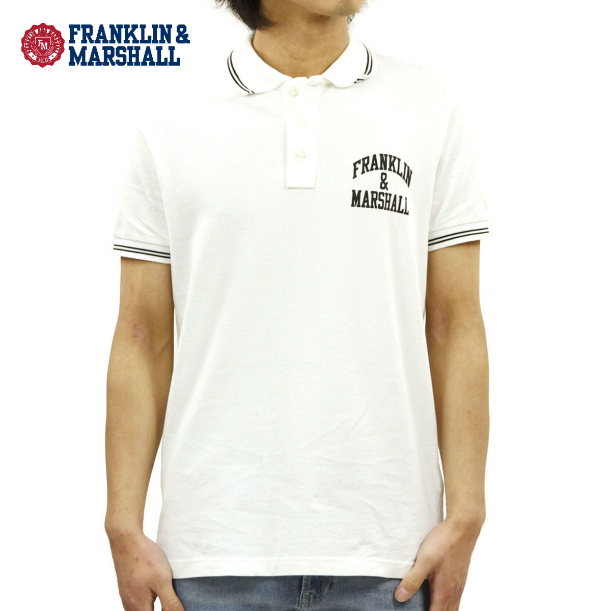 フランクリンマーシャル フランクリン マーシャル ポロシャツ メンズ 正規販売店 FRANKLIN＆MARSHALL 半袖ポロシャツ LOGO POLO SHIRTS POMF401AN F391 WHITE