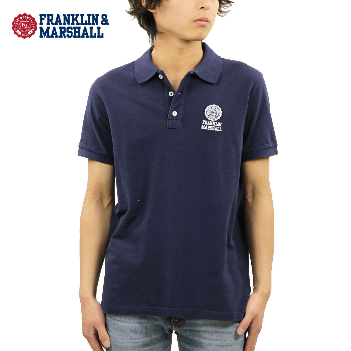 フランクリンマーシャル フランクリン マーシャル ポロシャツ メンズ 正規販売店 FRANKLIN＆MARSHALL 半袖ポロシャツ LOGO POLO SHIRTS POMF402AN F167 NAVY