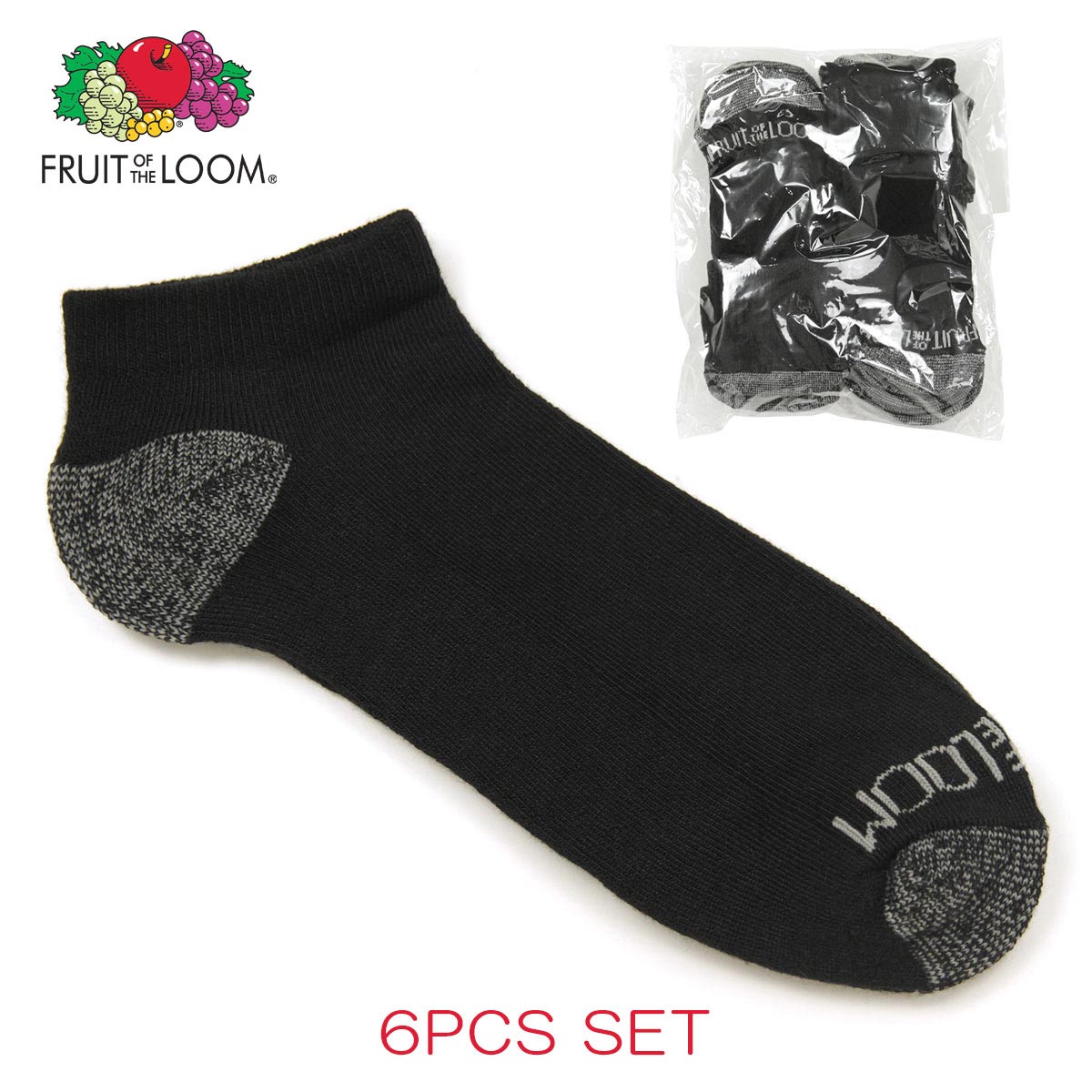 ڥݥ10 5/9 20:005/16 1:59 ե롼ĥ֥롼 FRUIT OF THE LOOM   MEN'S 6PK BLACK ANKLE SOCKS M7111B6/Z Size.6-12