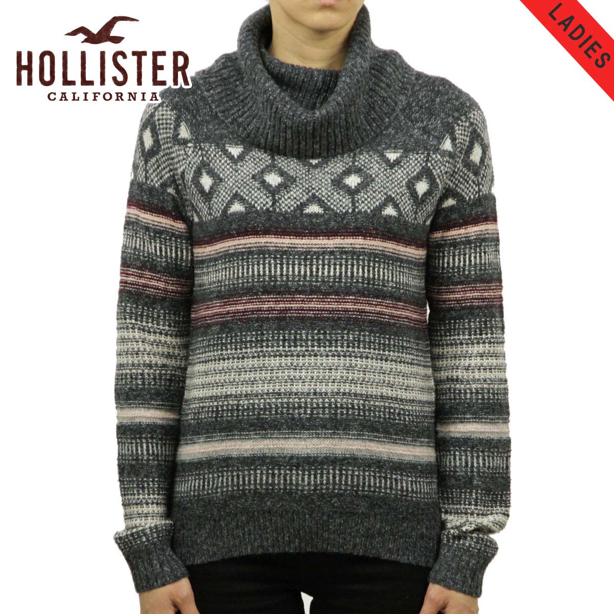 ホリスター セーター レディース 正規品 HOLLISTER Patterned Cowl Neck Sweater 350-507-0558-116 D20S30 父の日 プレゼント ラッピング