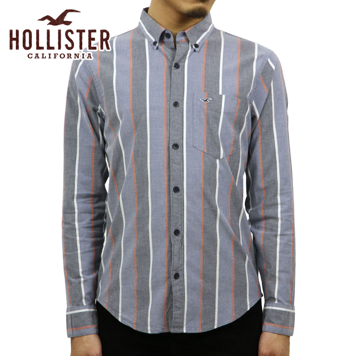 5%OFFセール  ホリスター HOLLISTER 正規品 メンズ ボタンダウン スリムフィット 長袖シャツ Stretch Poplin Slim Fit Shirt 325259-2128-254